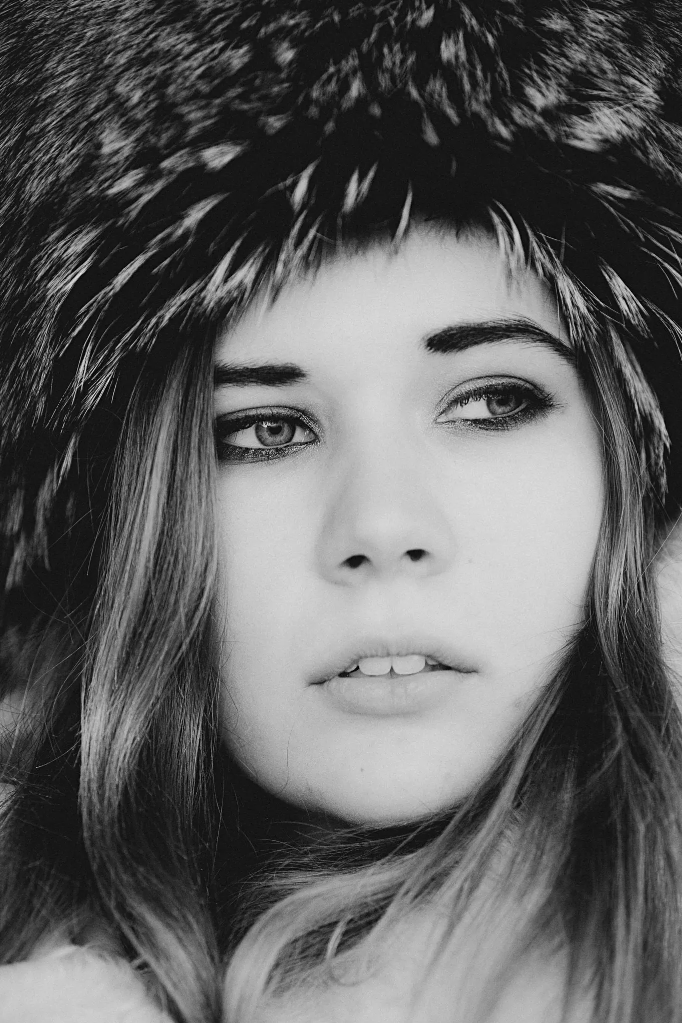 Black-and-white close-up portrait of Nana